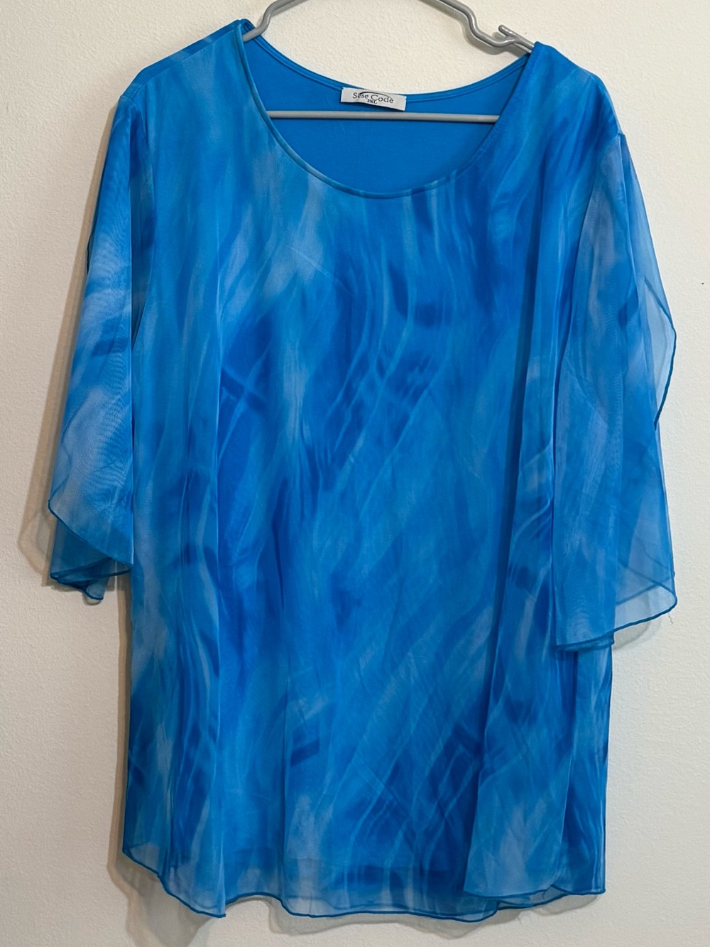 Sese Code Blue Sheer Overlay Women's Top 3X